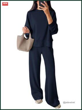 2 Piece Lounge Set Womens Sweatsuit Wide Leg Pants Plus Size Crewneck Pullover